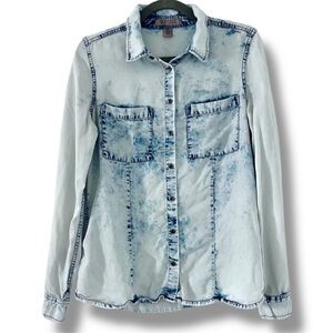 Vintage Guess Los Angeles Acid Wash Denim Shirt Womens Small Y2K Button Up